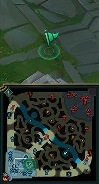 Assist Me ping shown as a green flag icon on the terrain and a green flag on the minimap