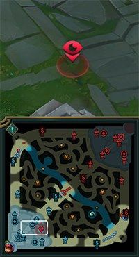 Enemy Vision ping shown as a red ward icon on the terrain and on the minimap