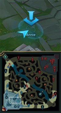 On My Way ping shown as a blue downward arrow on the terrain and on the minimap