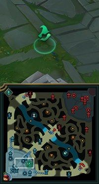 Push ping shown as a green push icon on the terrain and on the minimap