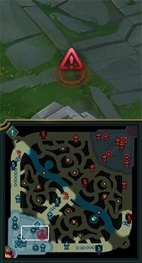 Retreat ping shown as a red triangle warning on the terrain and red marker on the minimap